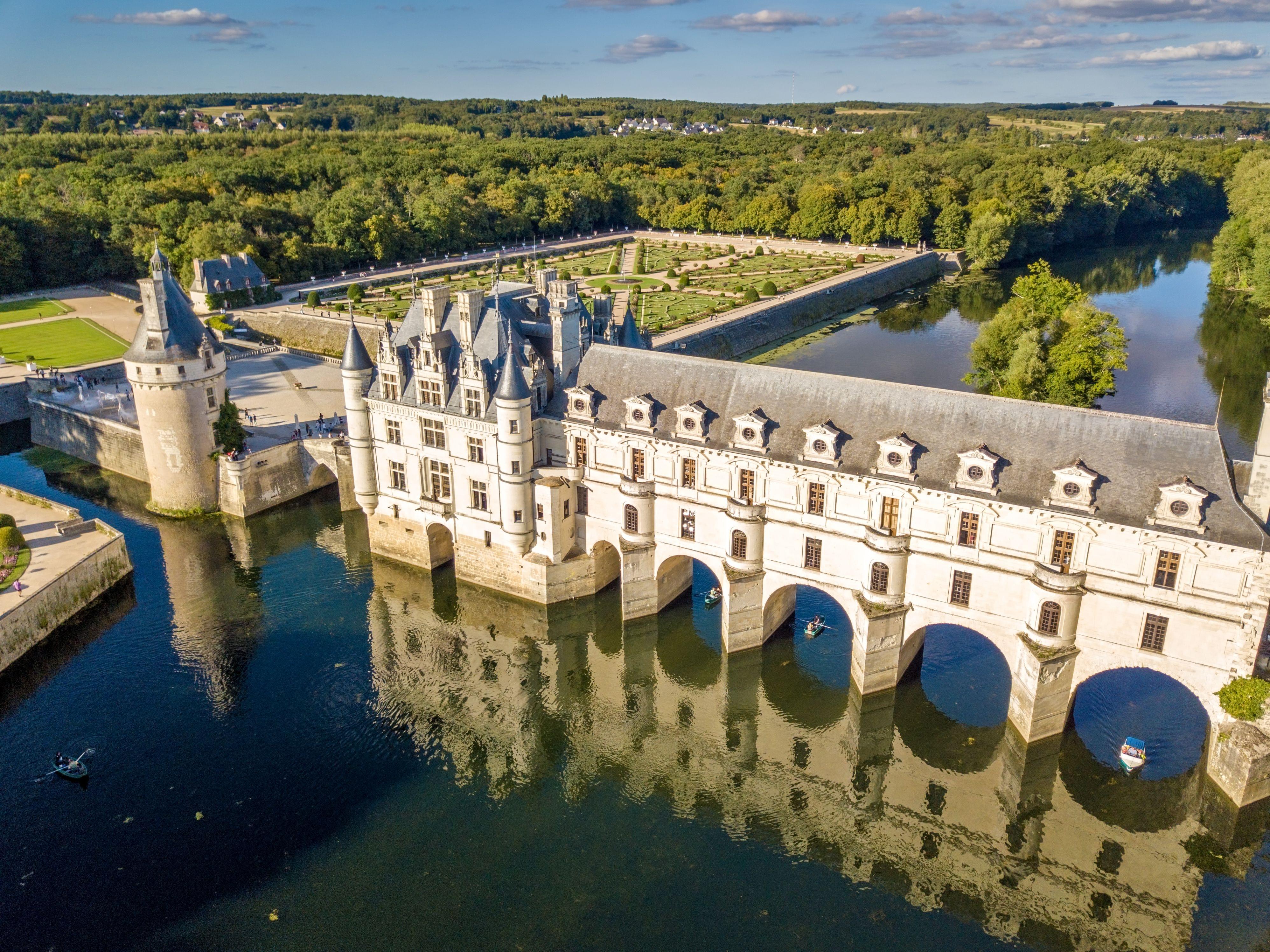 Aerial view on Chenonceaux Castle in Loire Valley