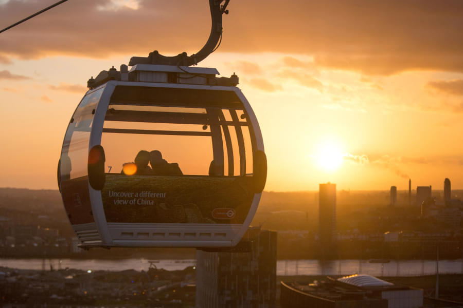 Take in the views of London during sunset from the Emirates Cable Car