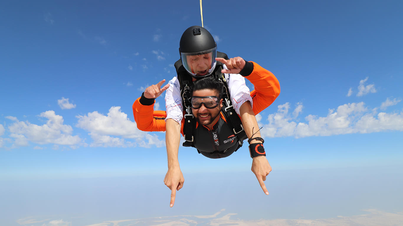 Visitor wearing Sky Dive jumpsuit 