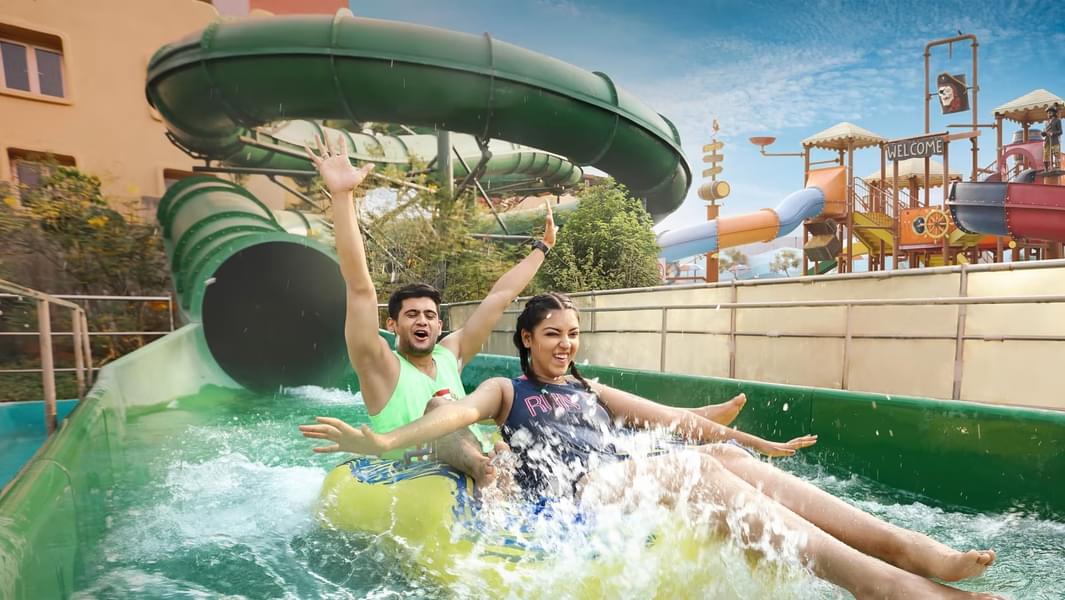 Enjoy fun water slides with your companions