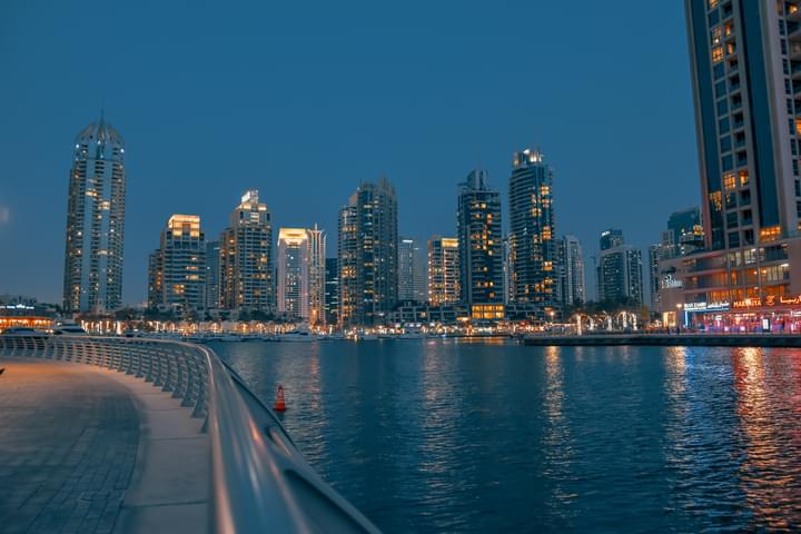Panoramic view of Dubai Marina Evening 