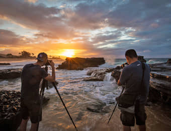 Golden sunrise from the ocean in Oahu