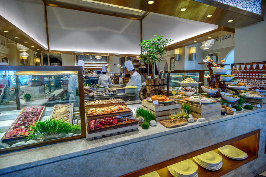 Explore diverse sections of food in the restaurant 
