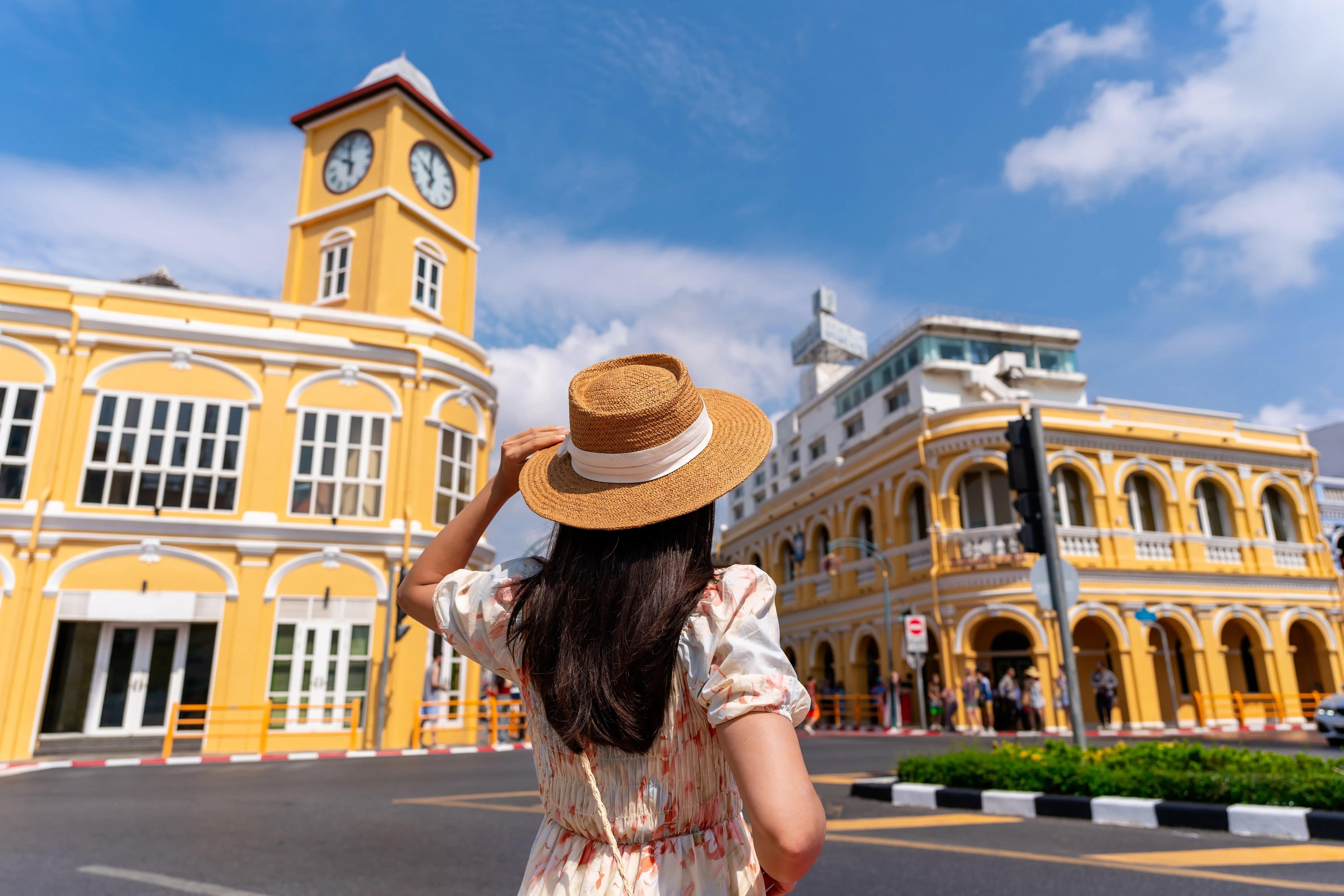 Tourist enjoying the view of Phuket Old Town