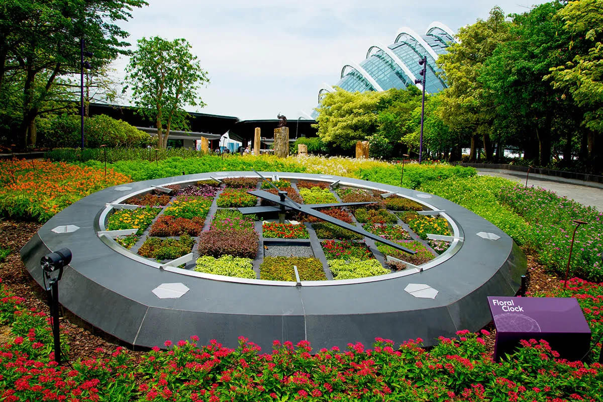 Admire the vibrant flowers in the Floral Clock