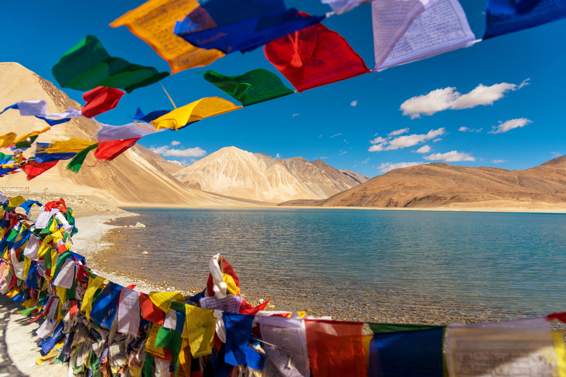 Watch the cotton clouds floating over the tranquil lake of Pangong Tso