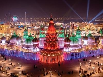 Step inside the beautifully lit up Global Village
