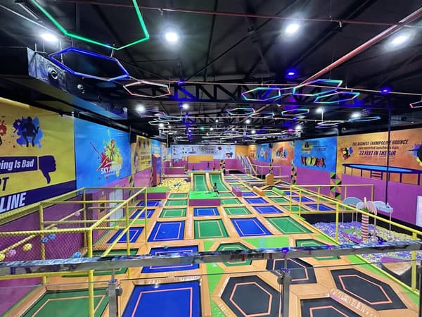 Jump through playground of over 100 connected trampolines