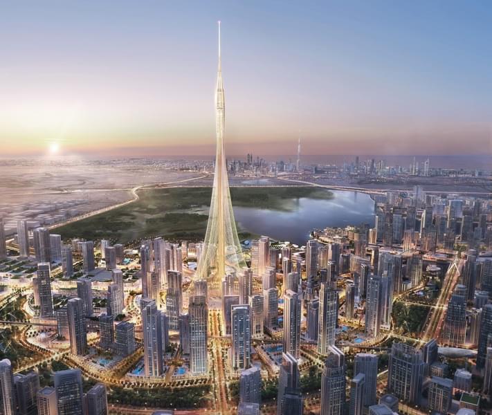 Capture the awe-inspiring Dubai Creek Tower, a testament to Dubai's architectural prowess