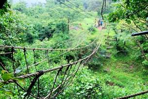 Cross the burma bridge, testing your balance during the combo adventure activity
