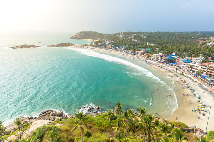 Turquoise waters of Lighthouse beach at Kovalam, Trivandrum