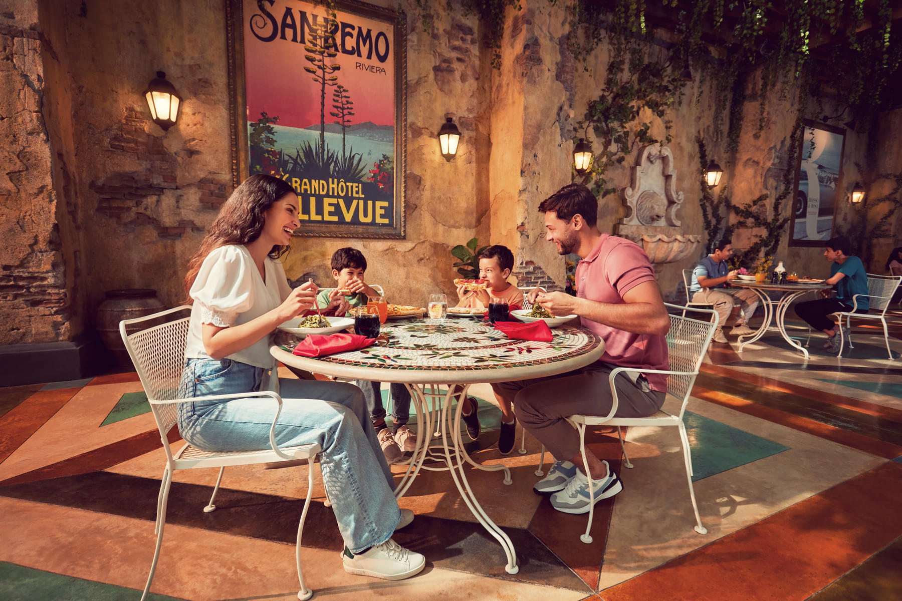 Indulge in various food options at the restaurants in the theme park