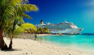Cruise docked at the coast on the island