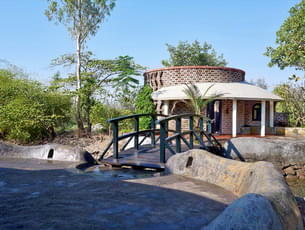 Aerial view of the homestay alongside a private fountain