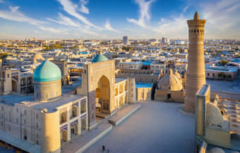 Marvel at the stunning skyline of Bukhara, the holiest city in Central Asia