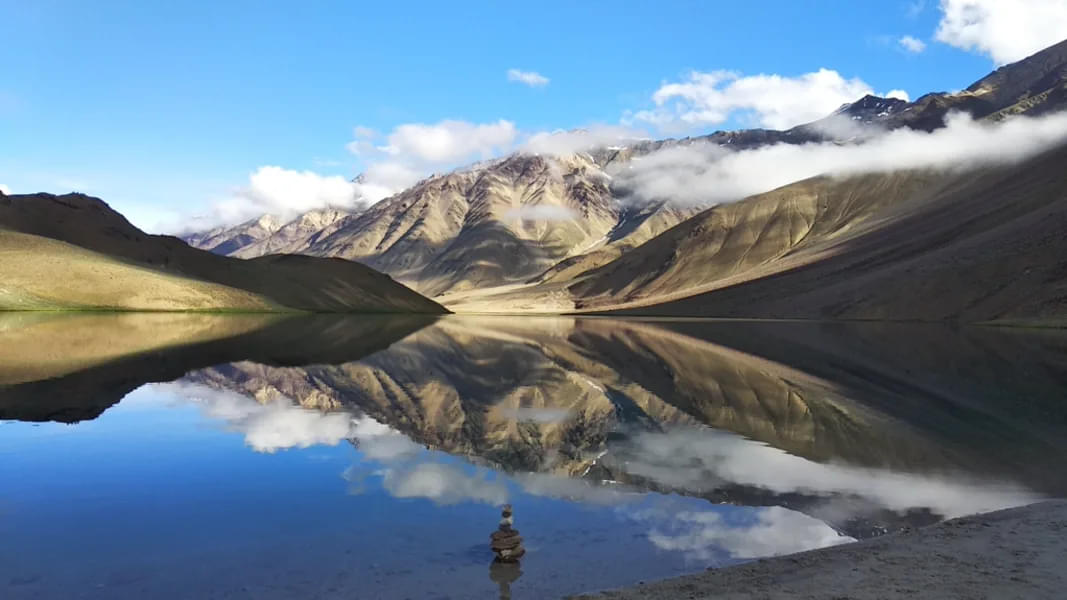 Crystal clear Reflection of the Himalayas in Chandratal Lake