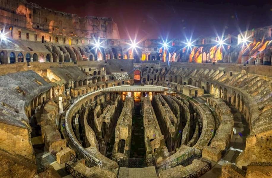 The inside view of Colosseum at night time