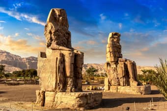 Towering statues of Colossi of Memnon, Egypt