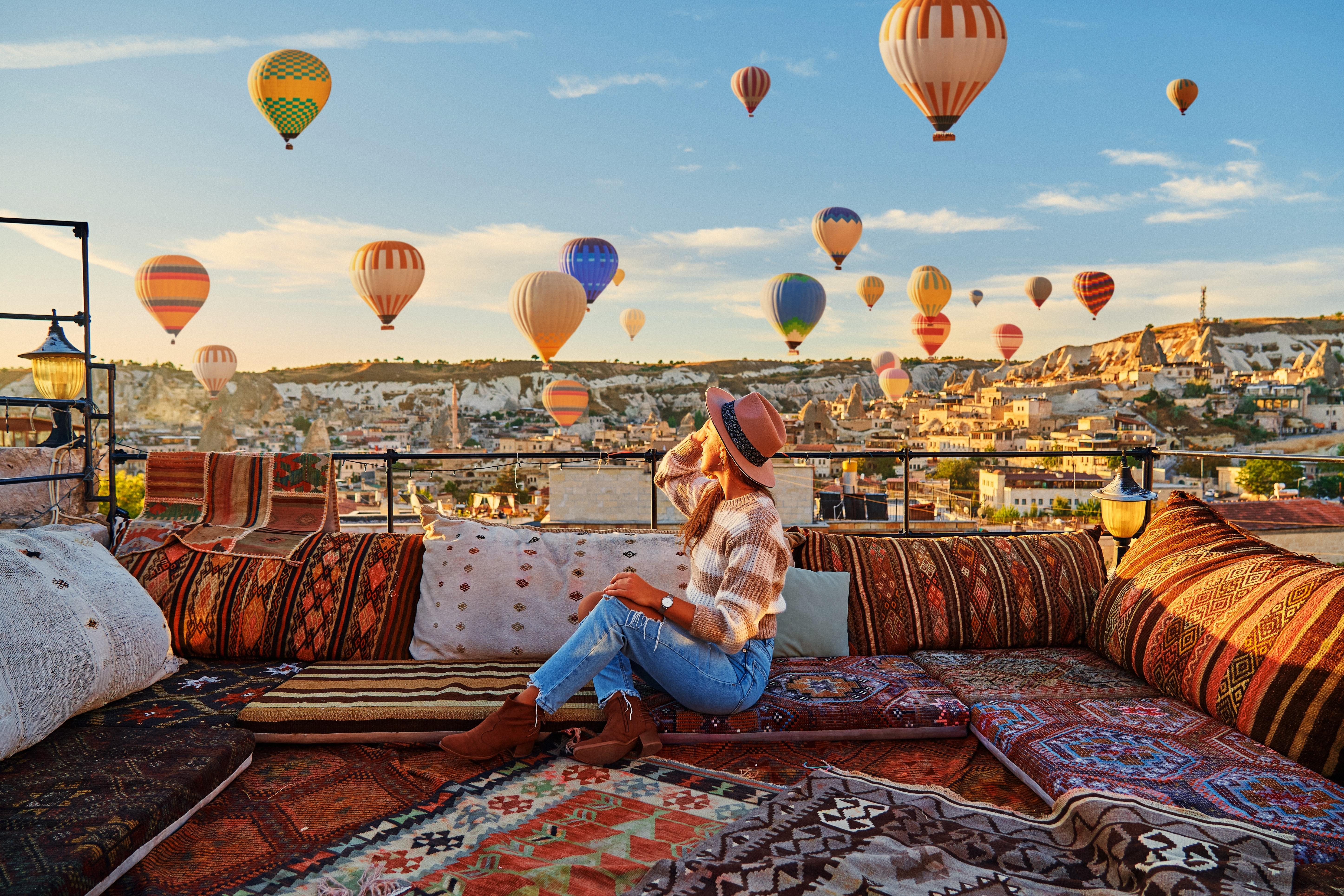 Tourist enjoying the view in Cappadocia