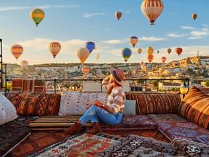 Tourist enjoying the view in Cappadocia