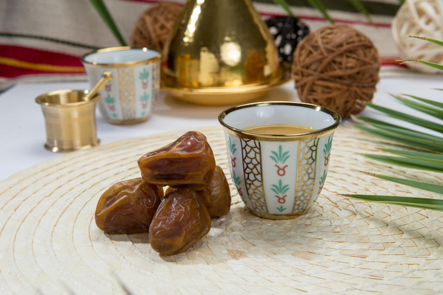 Get accustomed with Arabian hospitality and enjoy Arabic coffee with dates (image is for reference only)