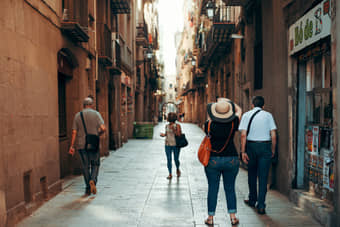 Walk through a vibrant neighborhood filled with trendy boutiques, cafes, and street art