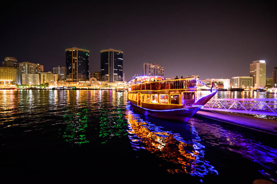 Aboard a traditional Dhow boat ride in the tranquil waters Dubai Marina
