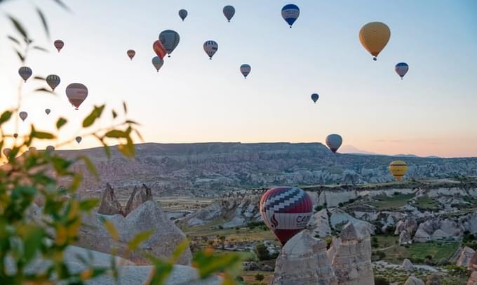 Hot air balloon at hill above Goreme