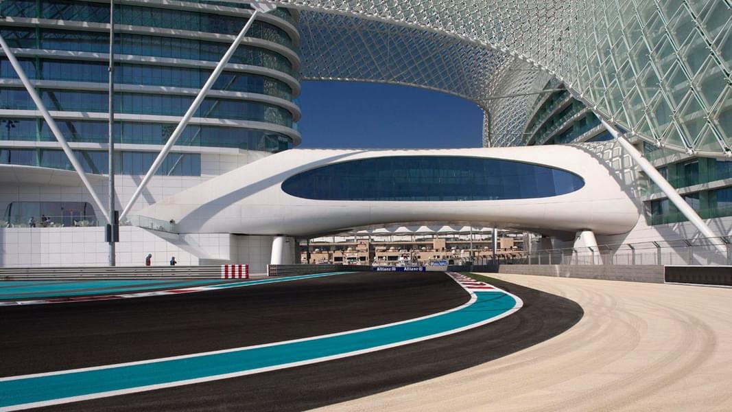 Enter a racing game as you cross the bridge of iconic Yas Viceroy hotel in a real race car