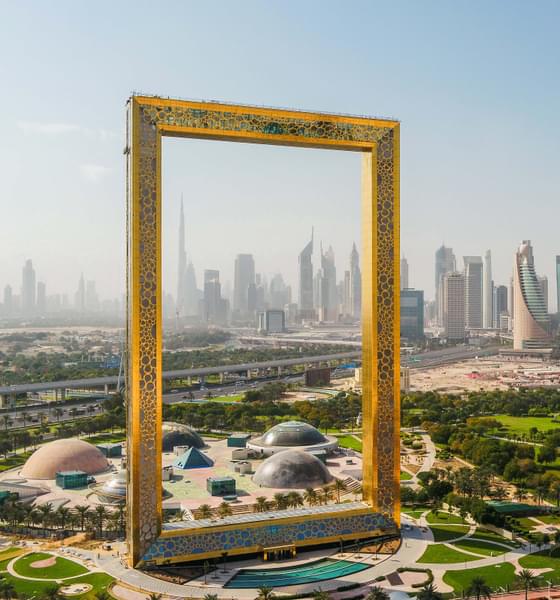 Explore Dubai Frame, a soaring architectural masterpiece offering panoramic views of the city