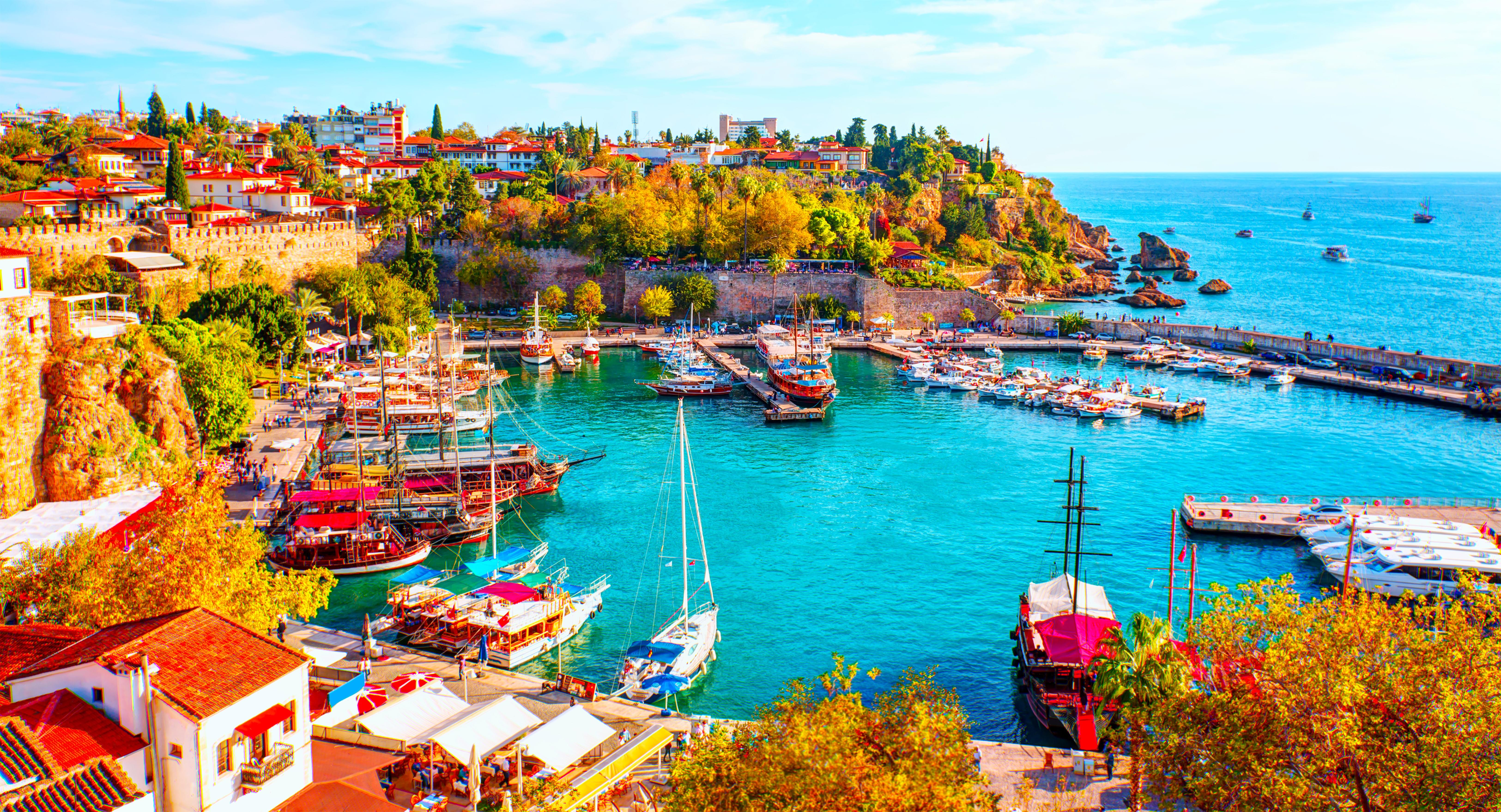 Panoramic view of harbor in Antalya Kaleici Old Town.