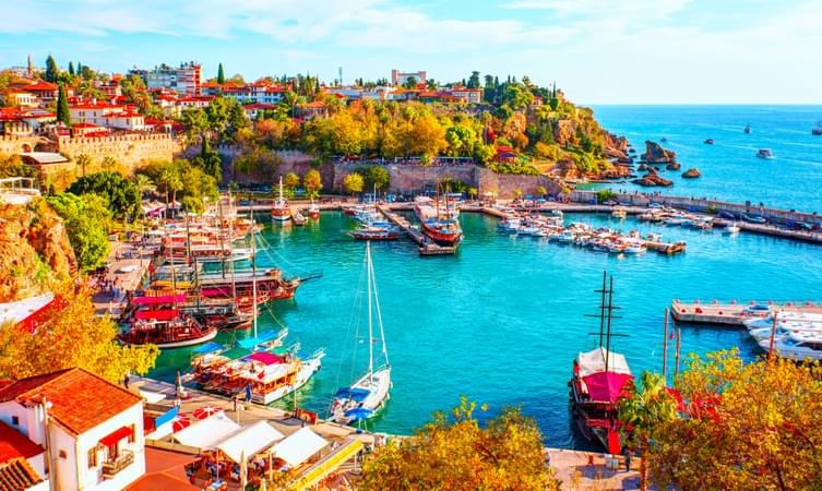 Panoramic view of harbor in Antalya Kaleici Old Town.