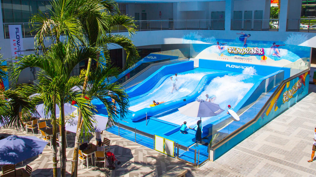 Aerial view of the indoor surfing setup