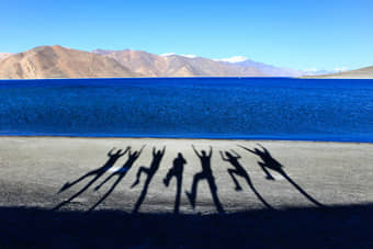 People enjoying near Pangong Tso