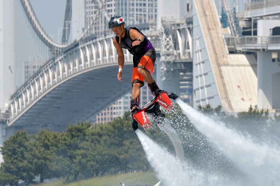 Get on a flying water board and feel the joy of flying in the air.
