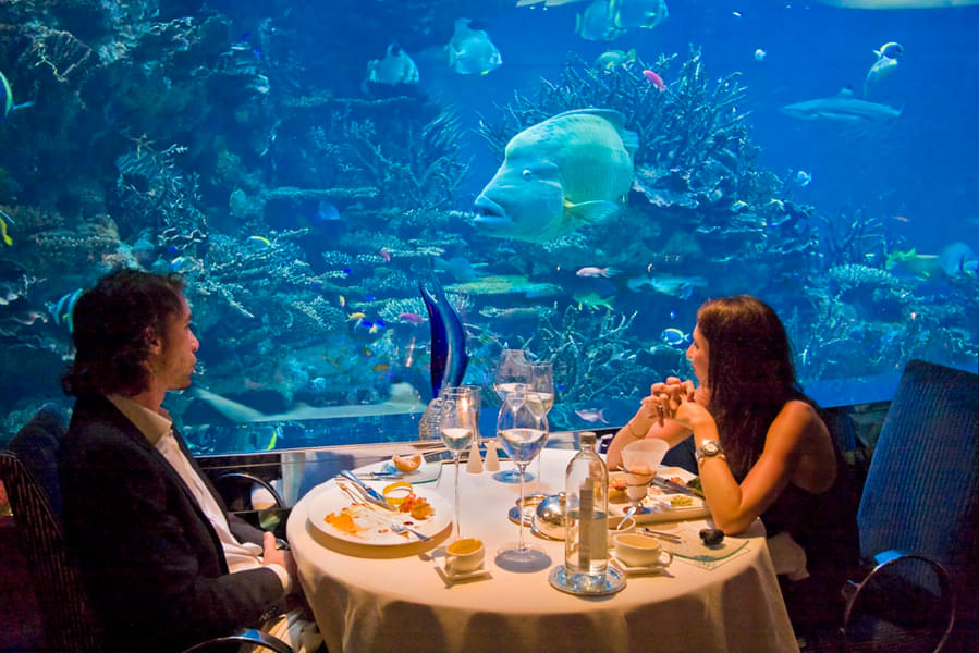 Get a glimpse of the bright blue waters as you enjoy your meal