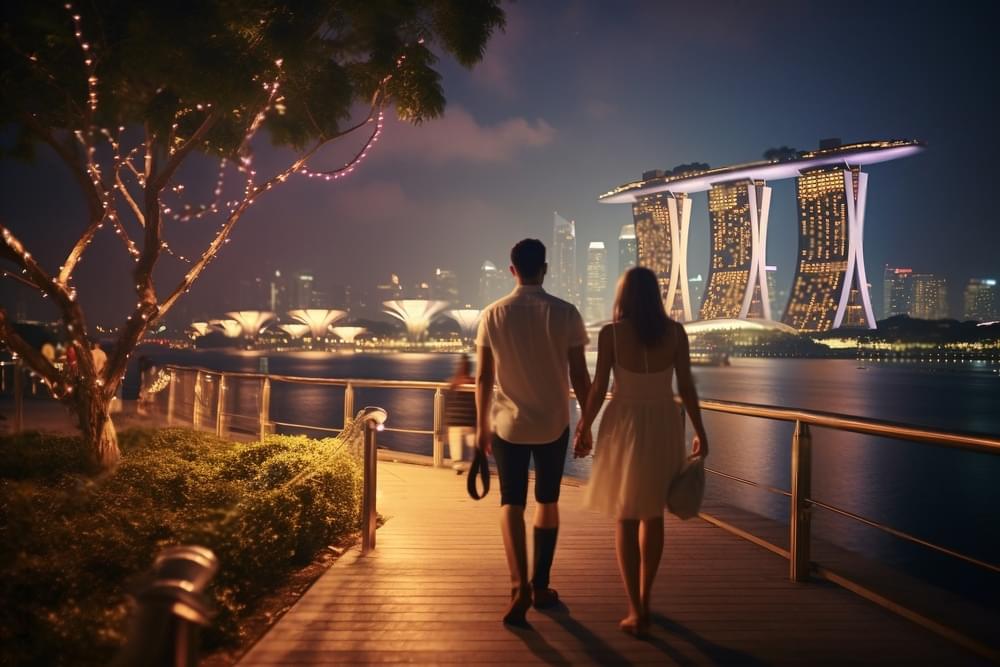 Couple walking hand-in-hand in Singapore