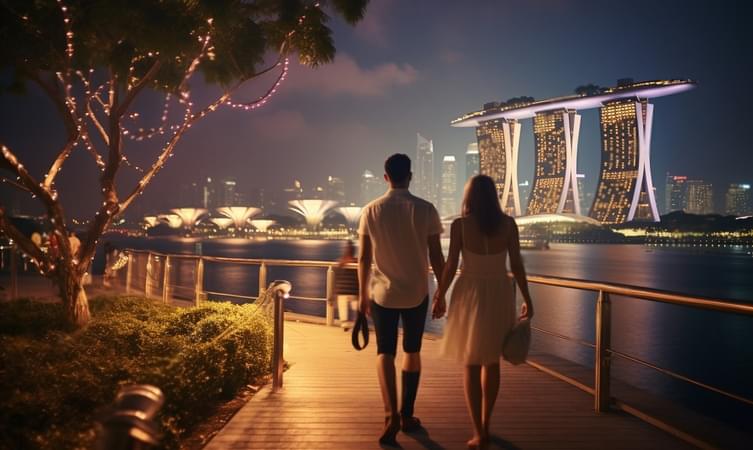 Couple walking hand-in-hand in Singapore