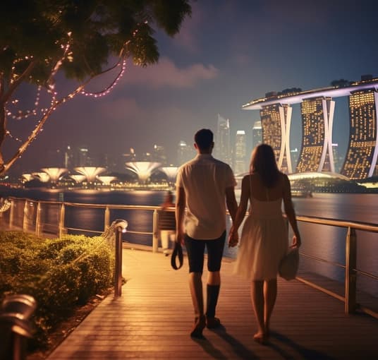 Couple walking hand-in-hand in Singapore