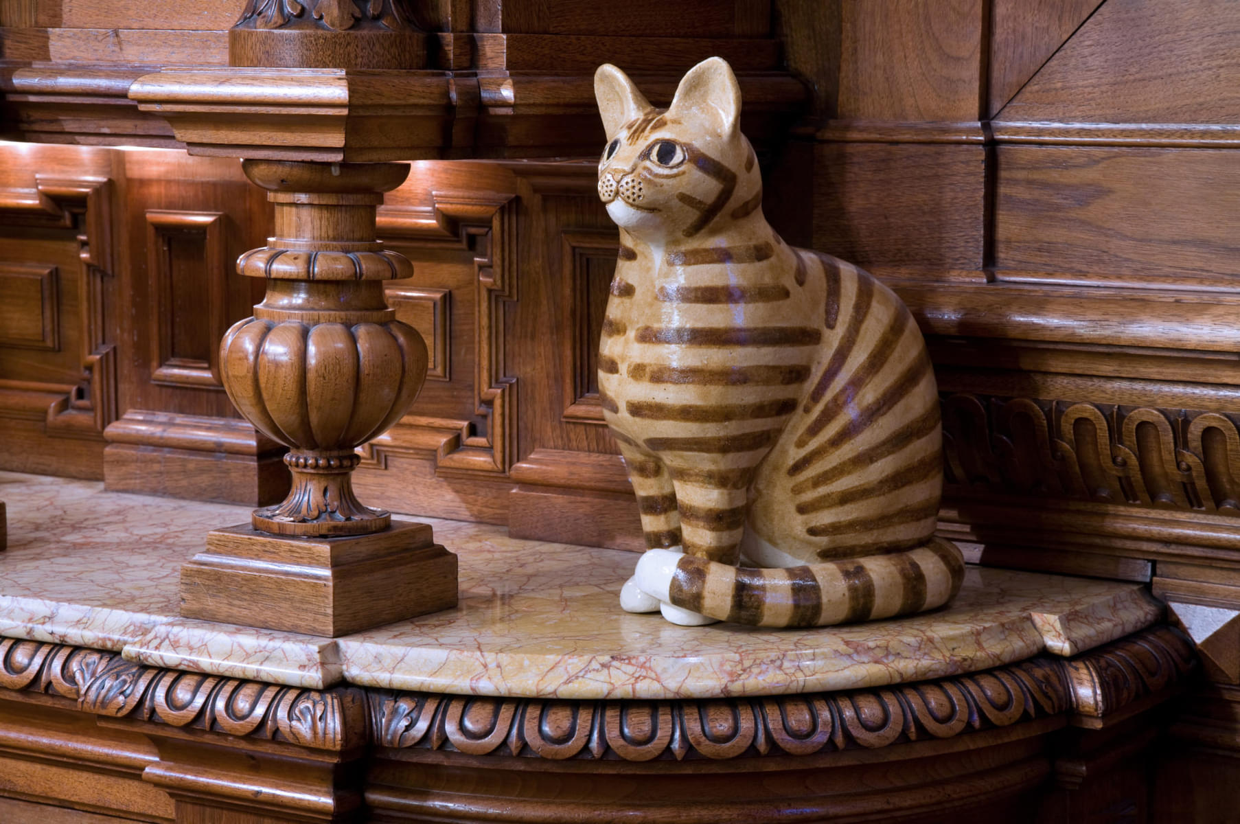 Admire the creative sculpture of a cat