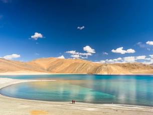 Pangong Lake, situated at a height of almost 4,350m, is the world's highest saltwater lake. Its water, which seems to be dyed in blue, stand in stark contrast to the arid mountains surrounding it.