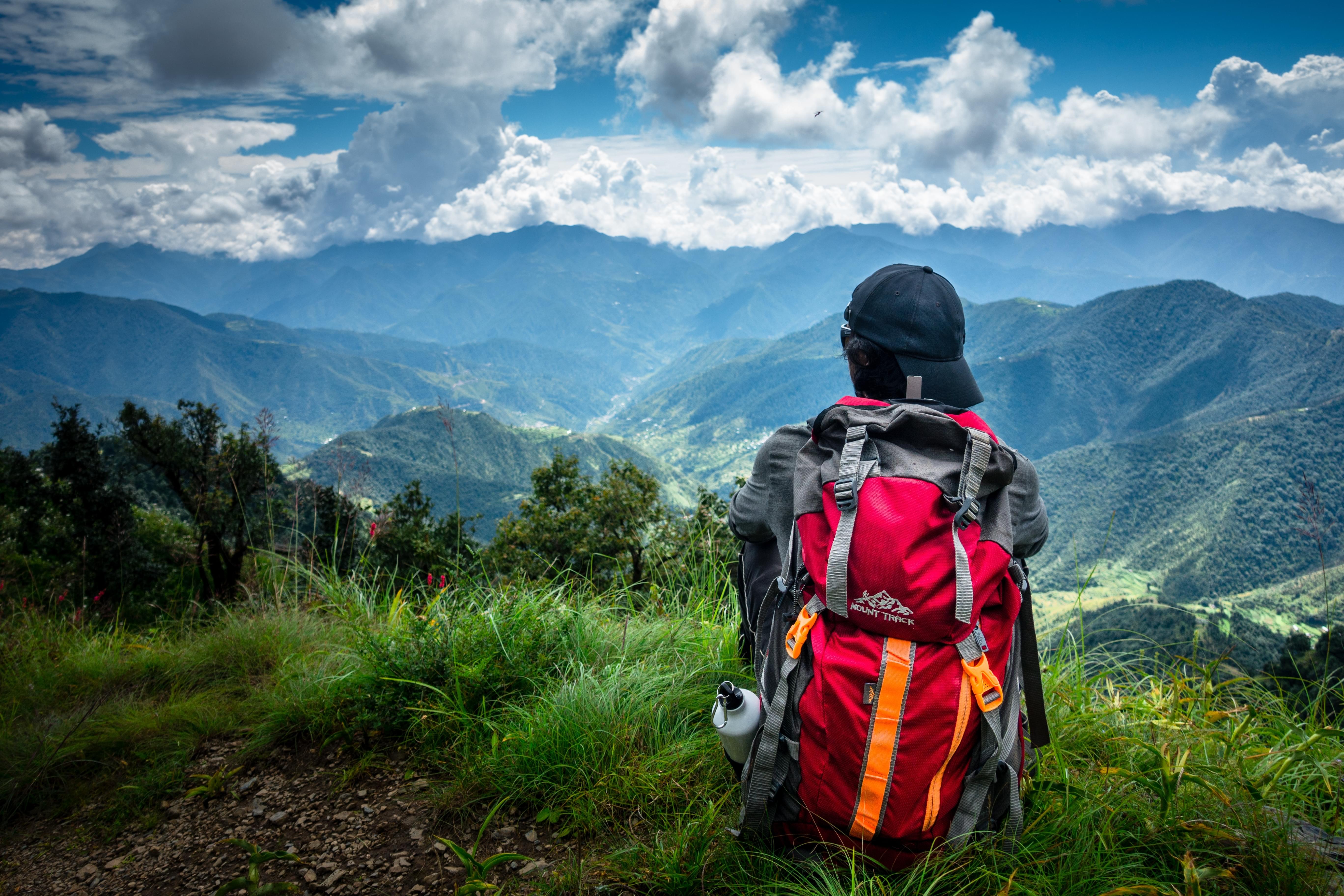 Tourist enjoying the panoramic view of the mountains, Mussoorie