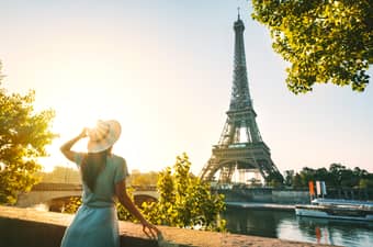 Girl enjoying the view of Eiffel Tower, Paris