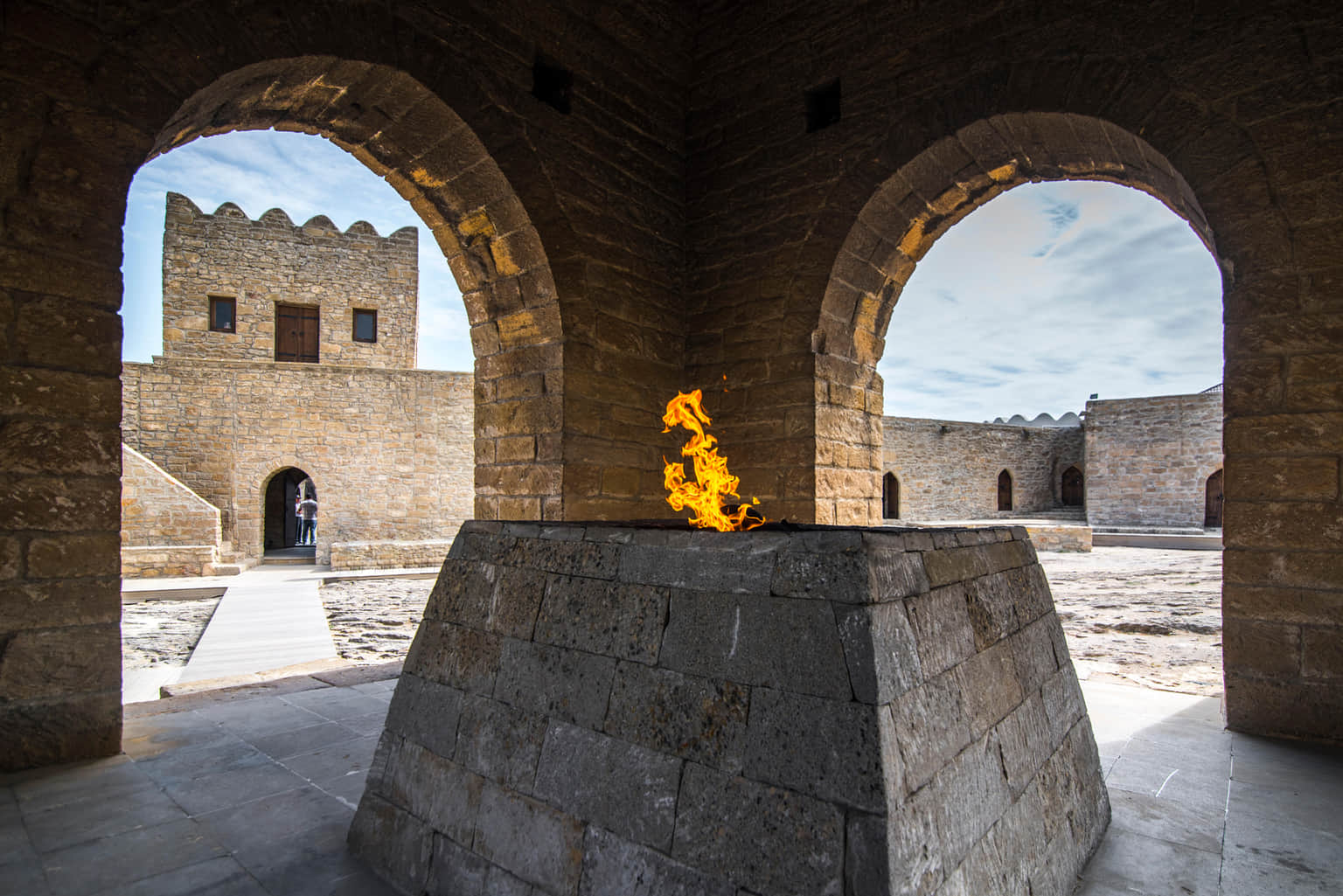 Ateshgah Fire Temple with its eternal flame in Azerbaijan.