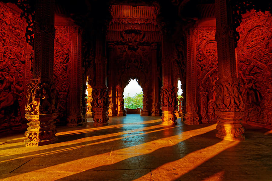 The gallery with intricate wood carvings
