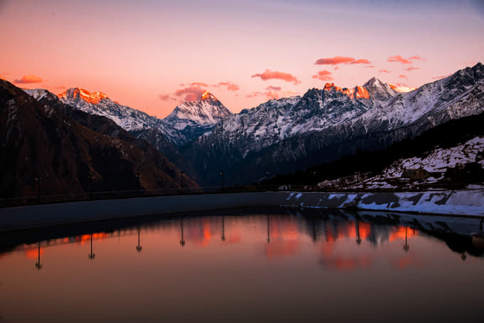 Sunset at the Auli artificial lake