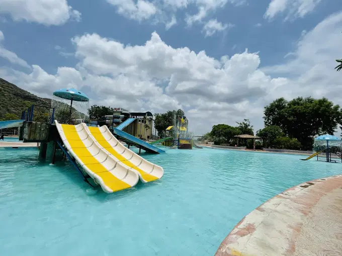 Enjoy a fun filled day going down slides and splashing into the pool