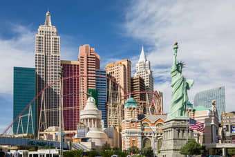 Ride across the Manhattan City replica in Las Vegas' Big Apple Coaster