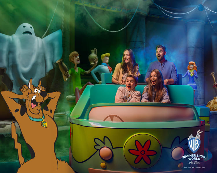 Ride the mystery machine in the Scooby Doo: The Museum of Mysteries