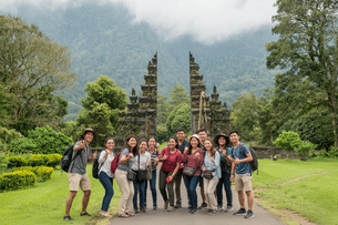 Travel through Bali with friends, exploring Handara Gate and its scenic landscapes